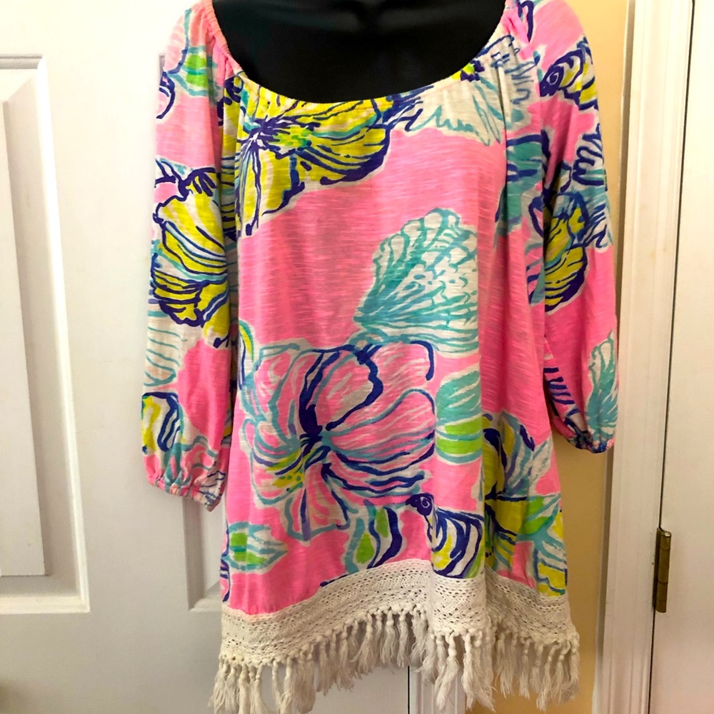 Lilly Pulitzer top/ tunic w fringe
